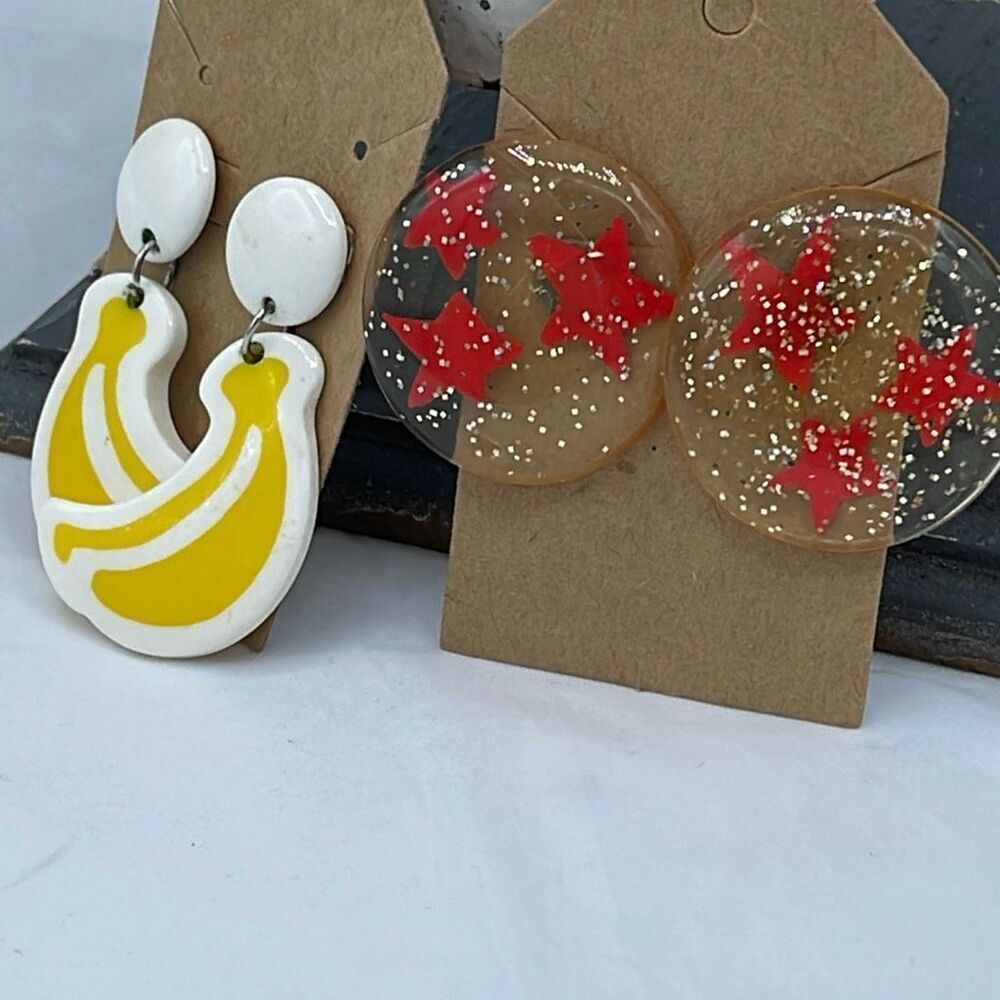 Vintage acrylic earrings, two pair.